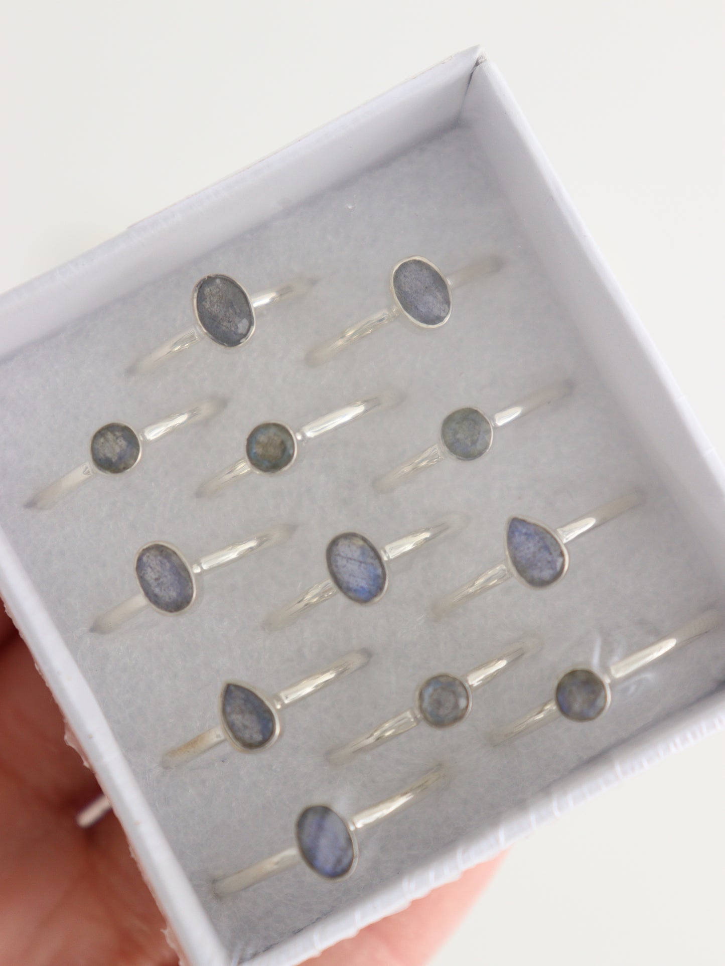 Sterling Silver Labradorite Rings Set of 12