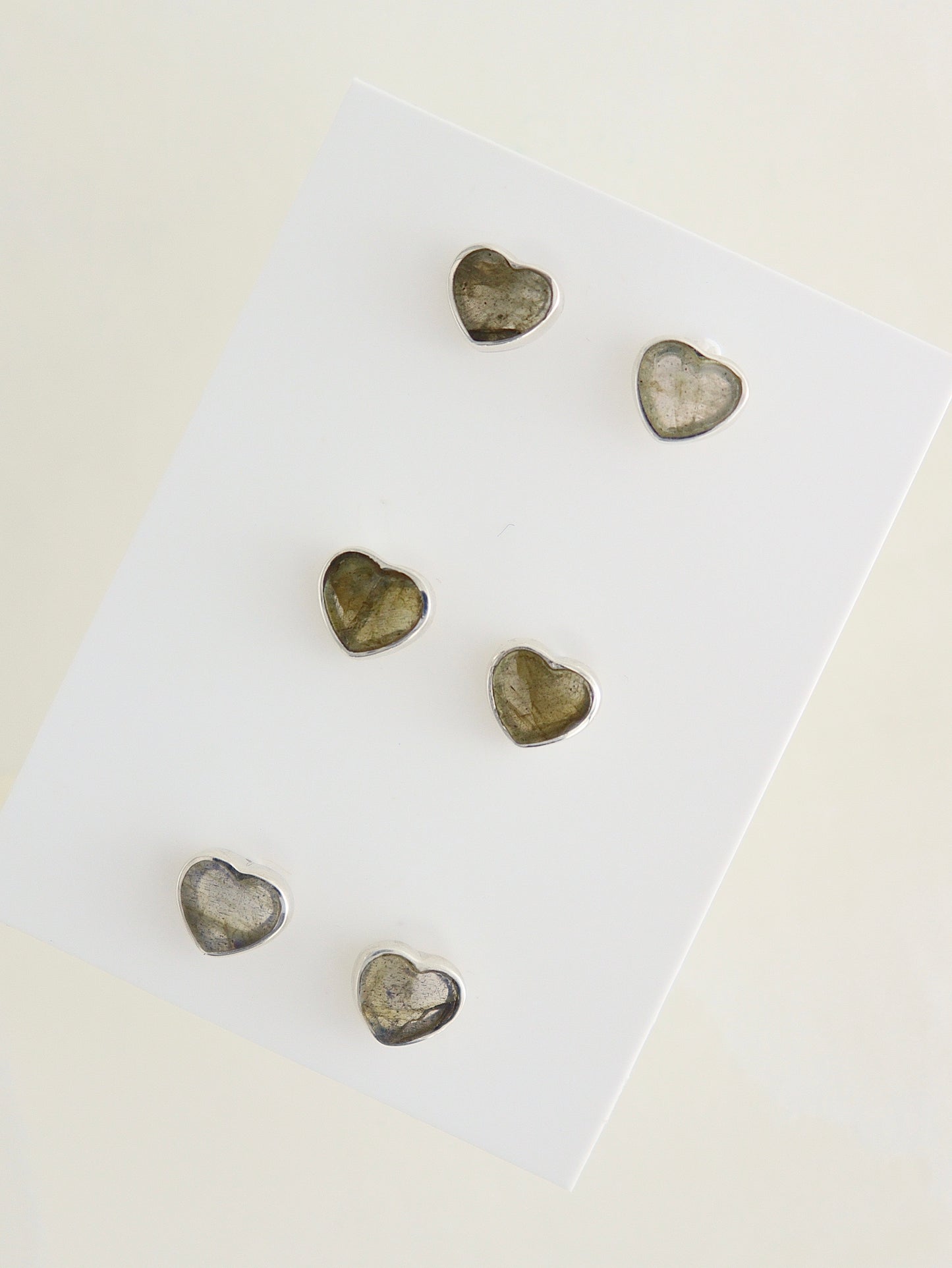 Sterling Silver Labradorite Heart Stud Earrings Set of 3