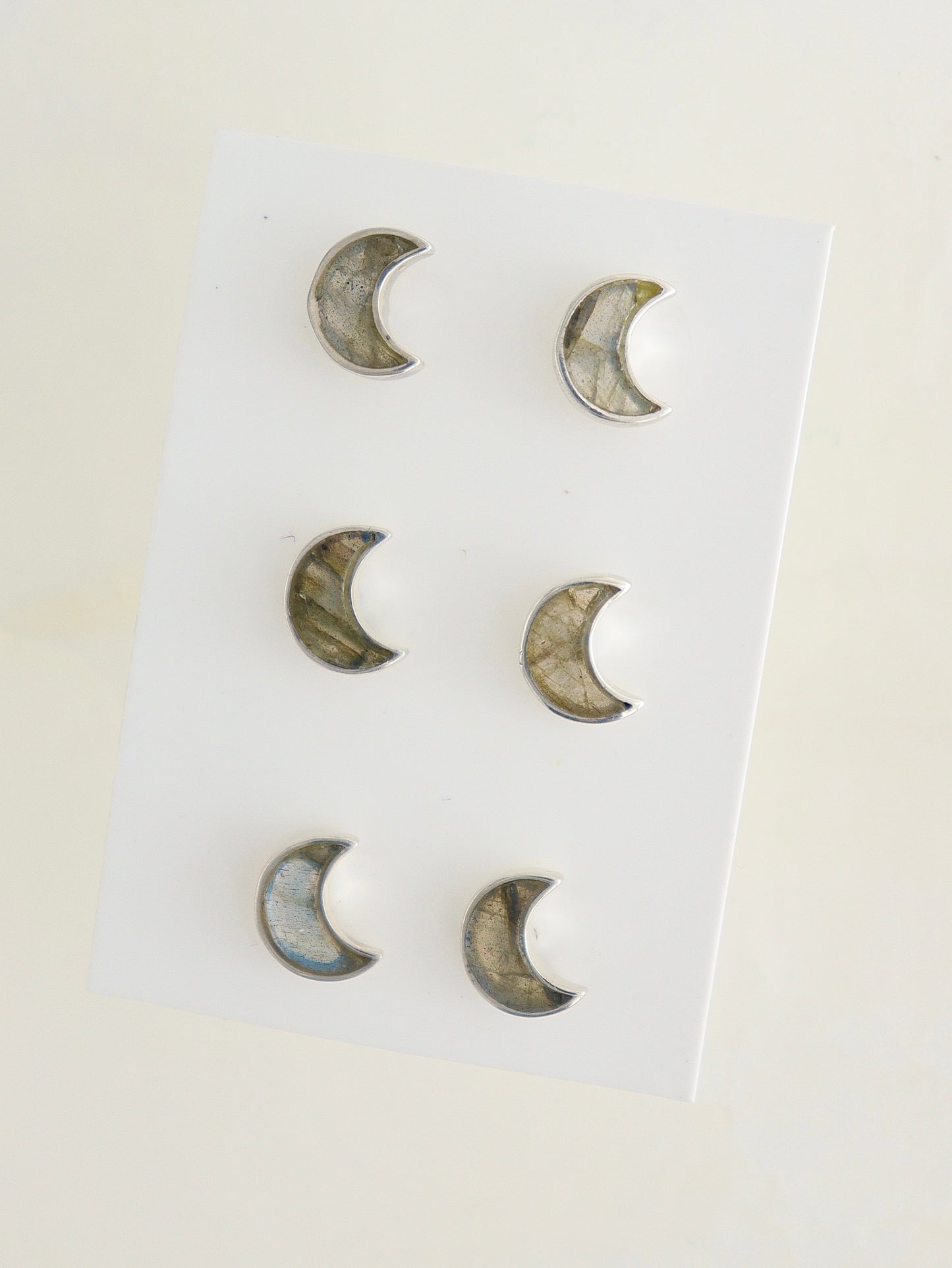 Sterling Silver Labradorite Moon Stud Earrings Set of 3