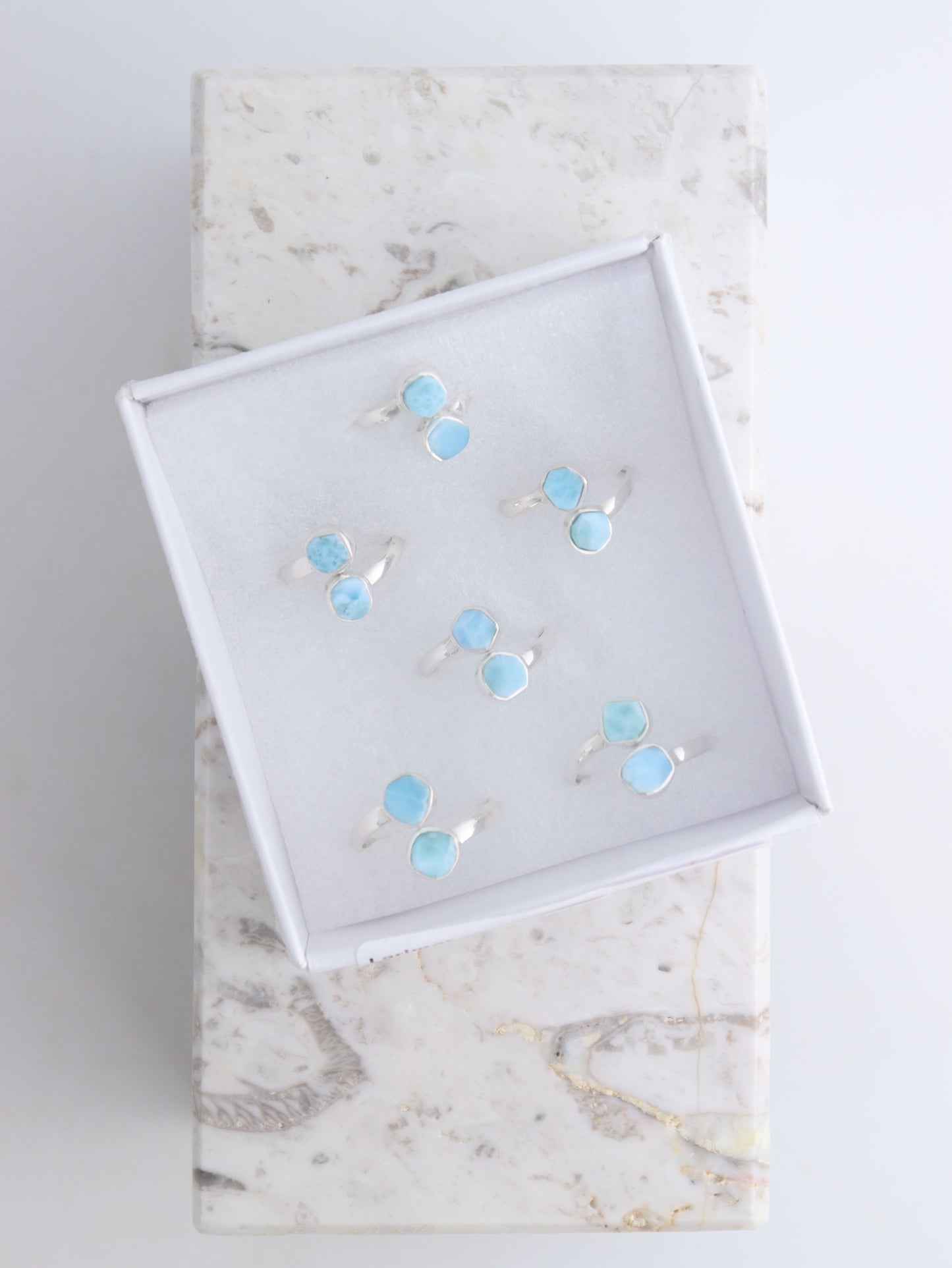 Larimar Adjustable Rings Box of 6 - Mi Esperanza Minerals