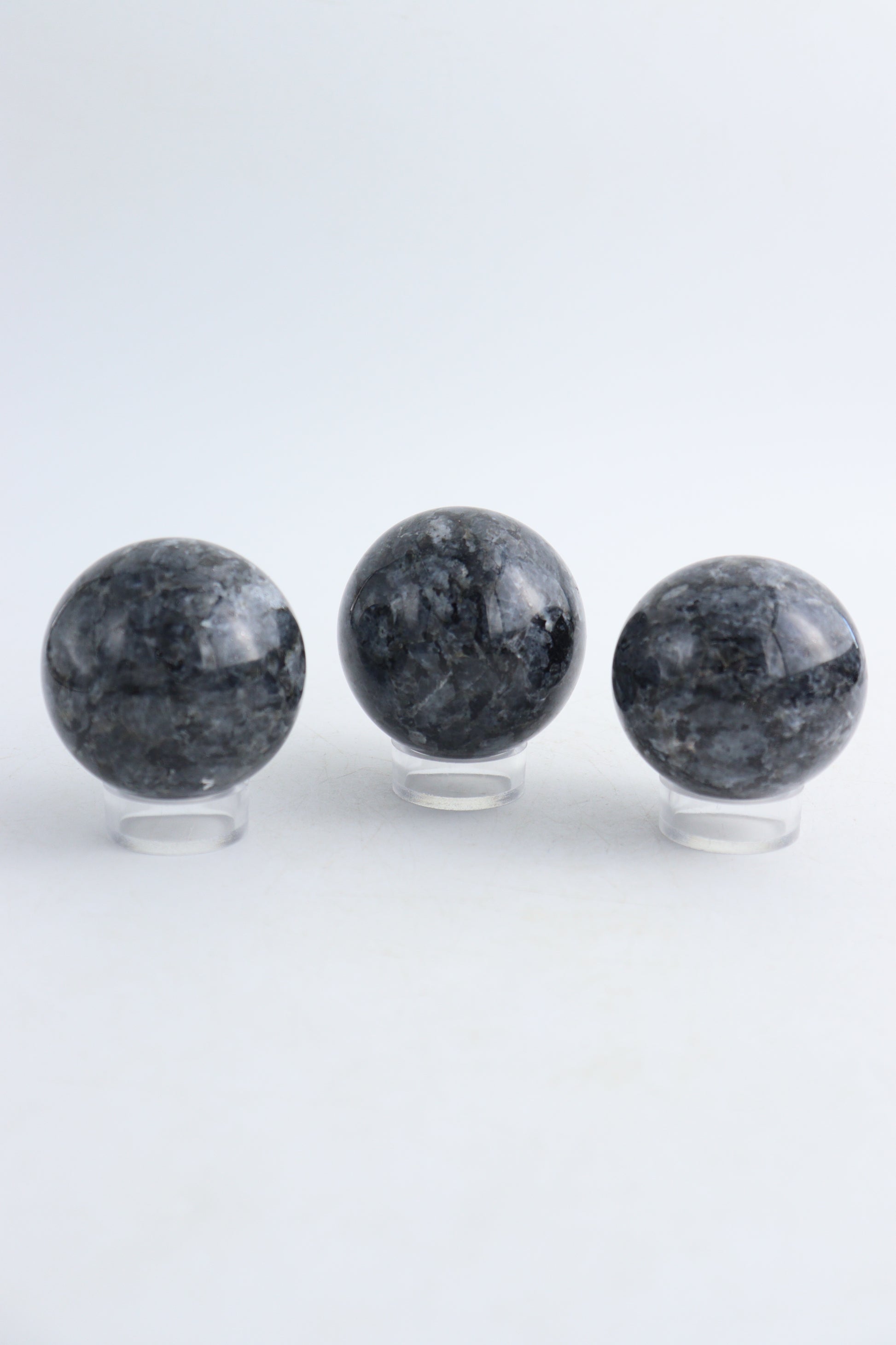 Three Larvikite Spheres - Mi Esperanza Minerals