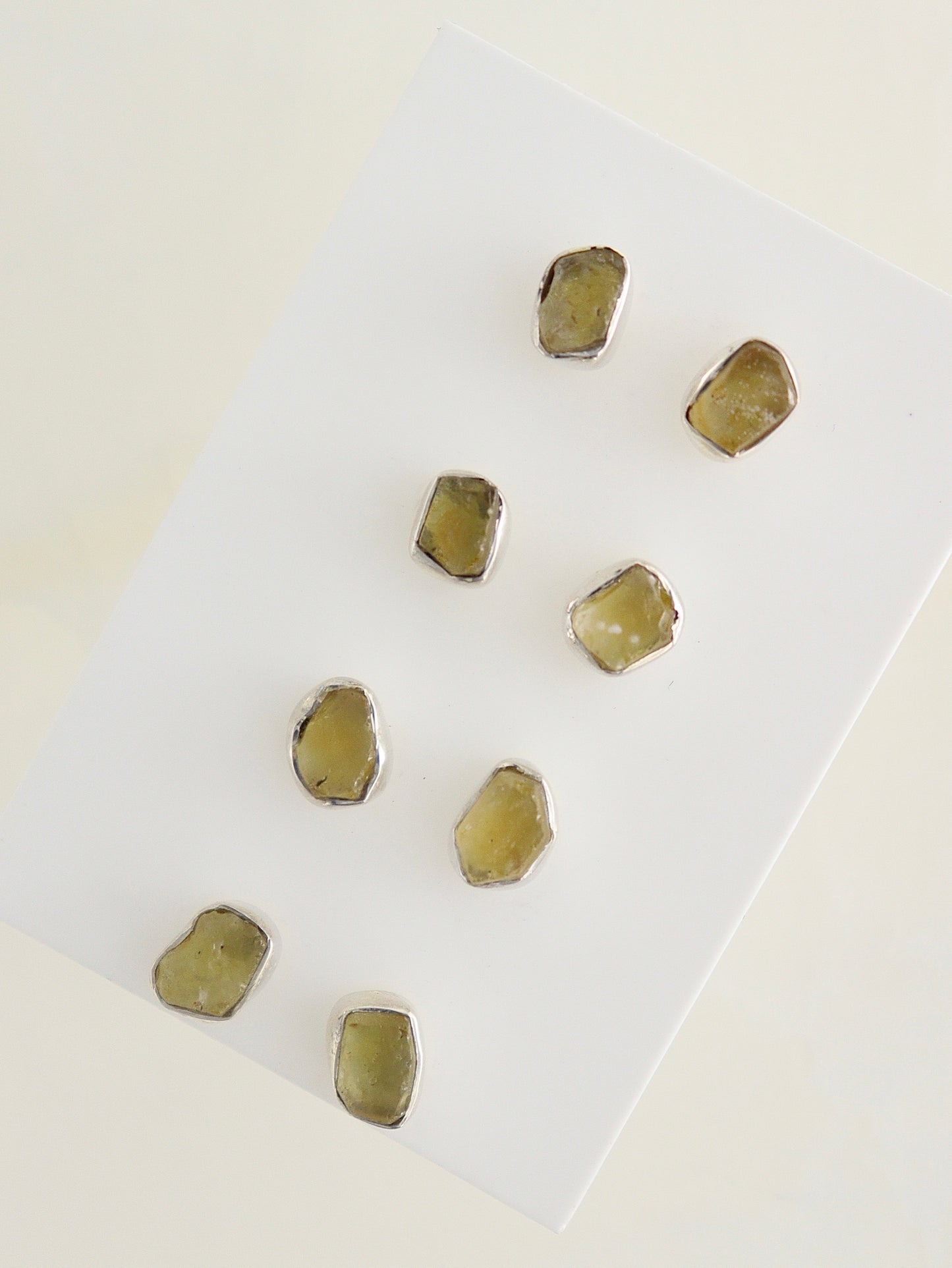 Sterling Silver Libyan Desert Glass Stud Earrings Set of 4