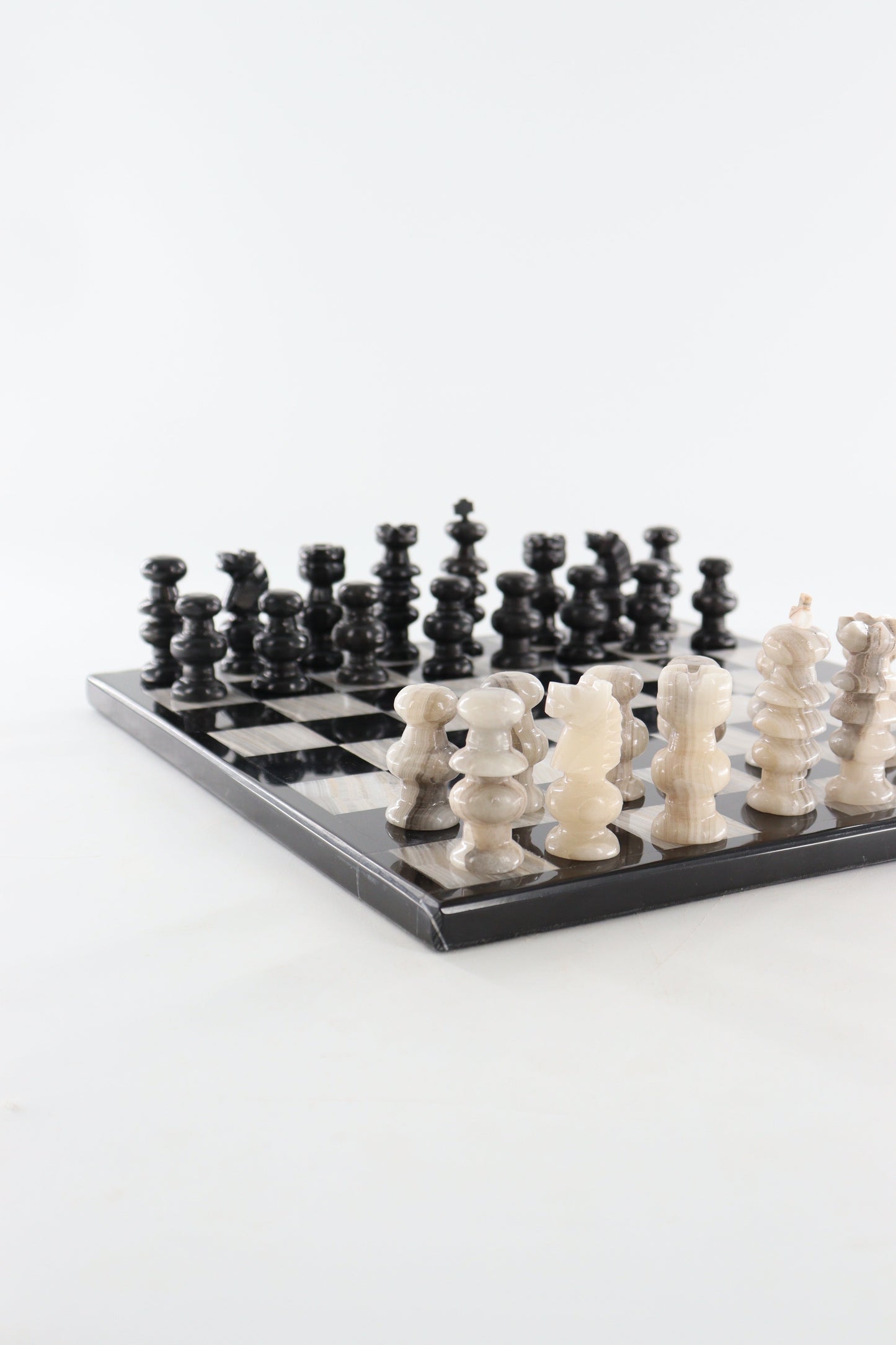 Onyx and Marble Black and Beige Chess Set (Large)