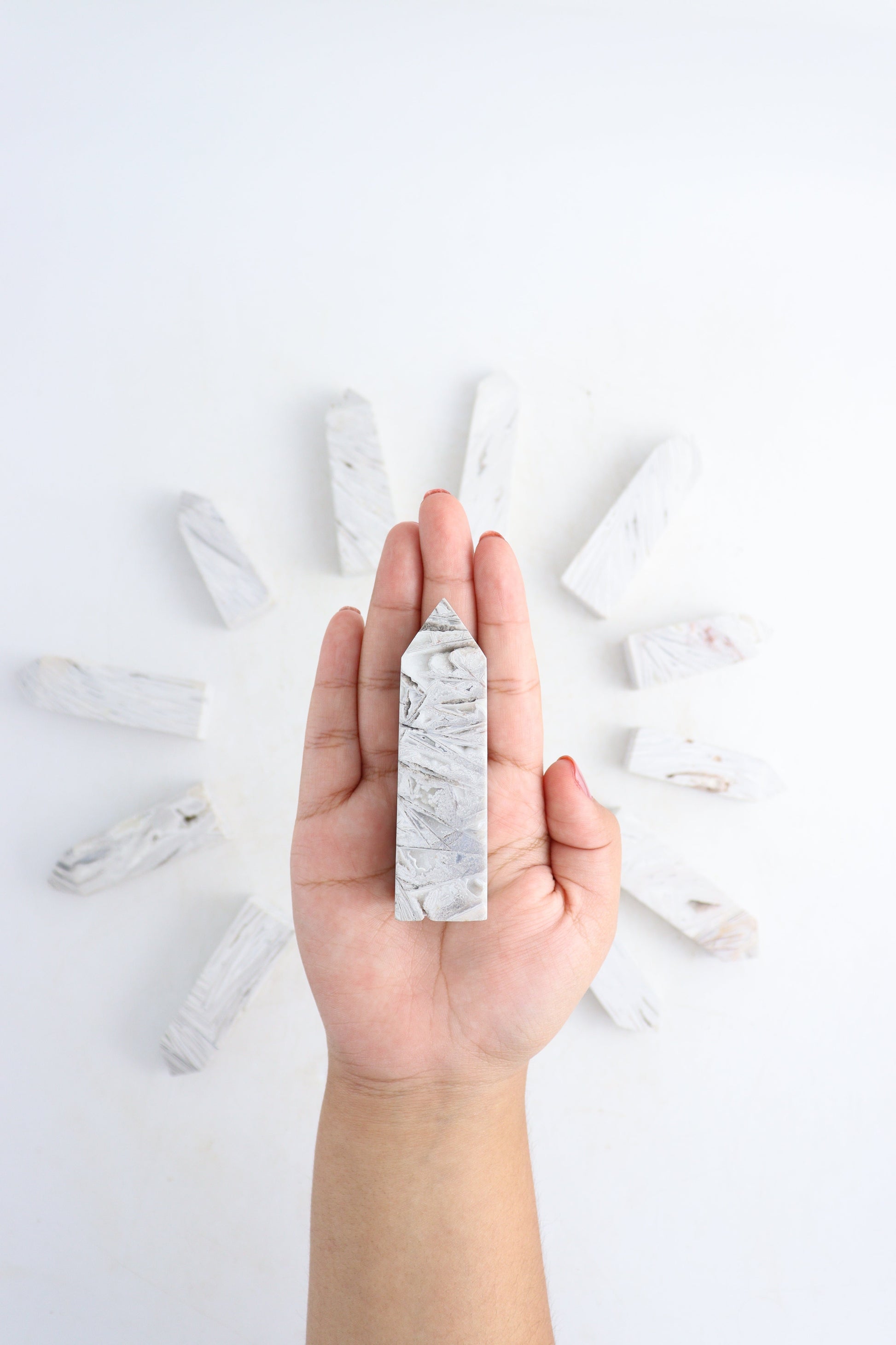 Mexican White Agate Towers Set of 12 - Expert Supplier of Wholesale Crystals & Bulk Gemstones