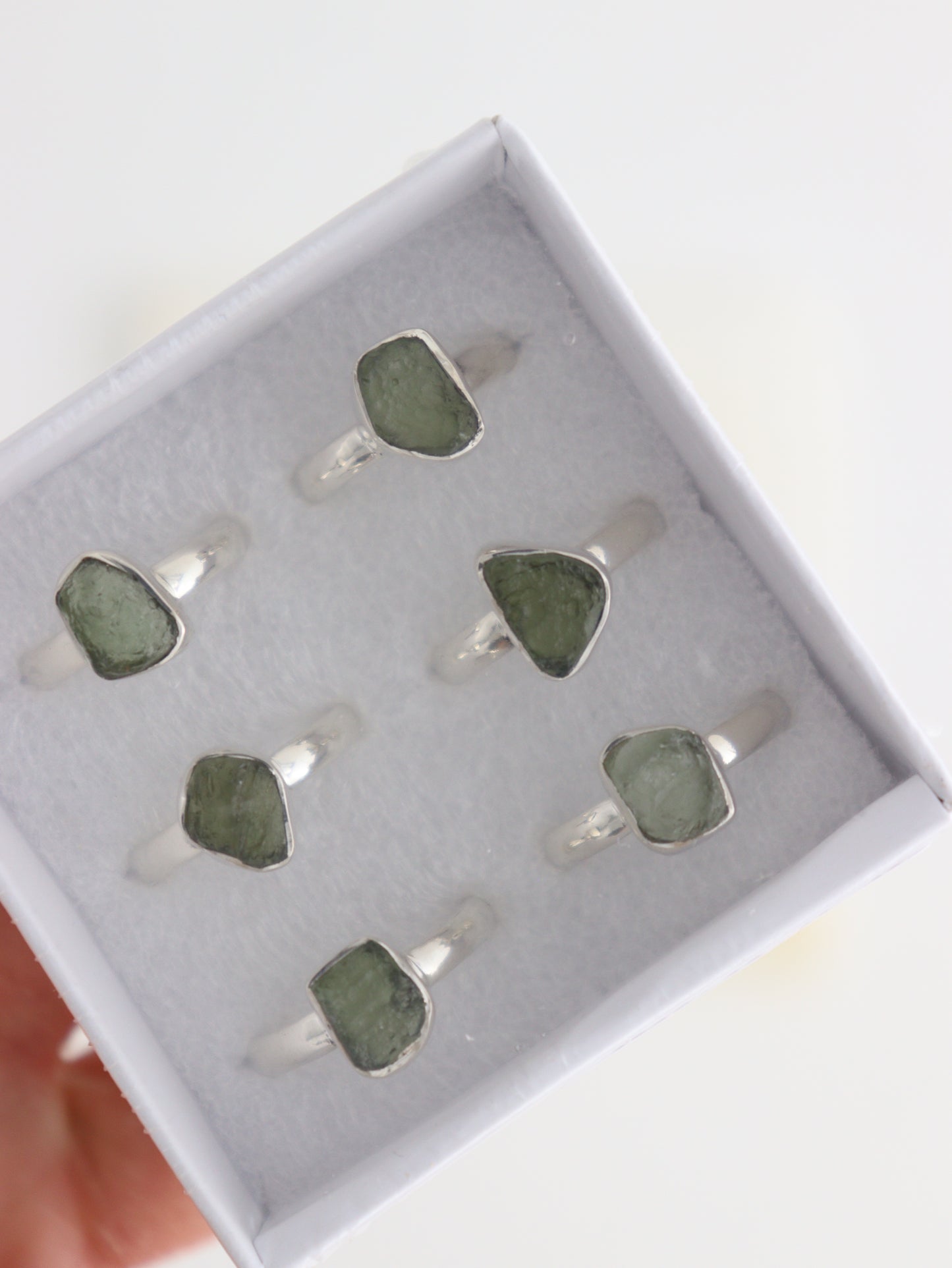 Sterling Silver Moldavite Rings Set of 6