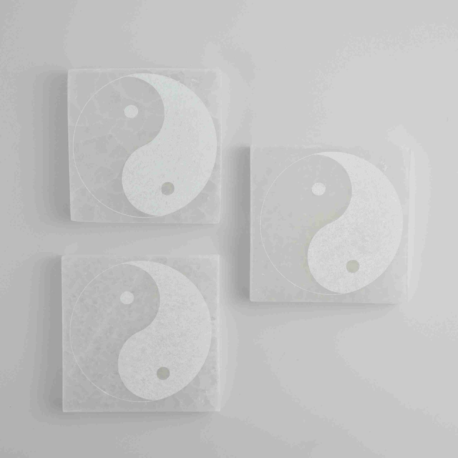 ONE Selenite/Satin Spar 10cm Yin Yang Square Plate - Expert Vendor of Wholesale Crystals