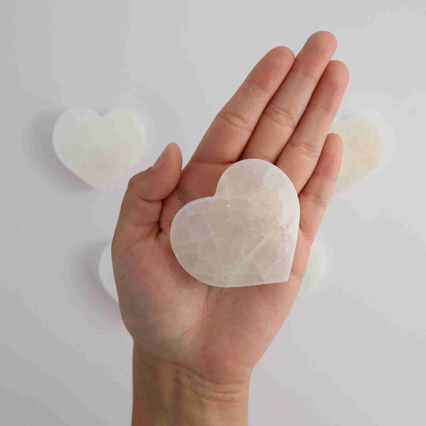 ONE Selenite/Satin Spar 6cm Flat Heart - Expert Vendor of Wholesale Crystals