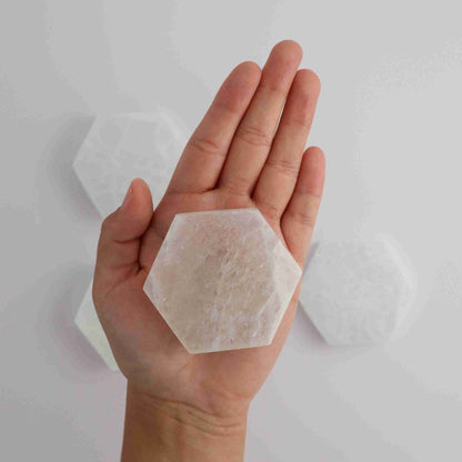 ONE Selenite/Satin Spar 7cm Hexagon Plate - Expert Vendor of Wholesale Crystals