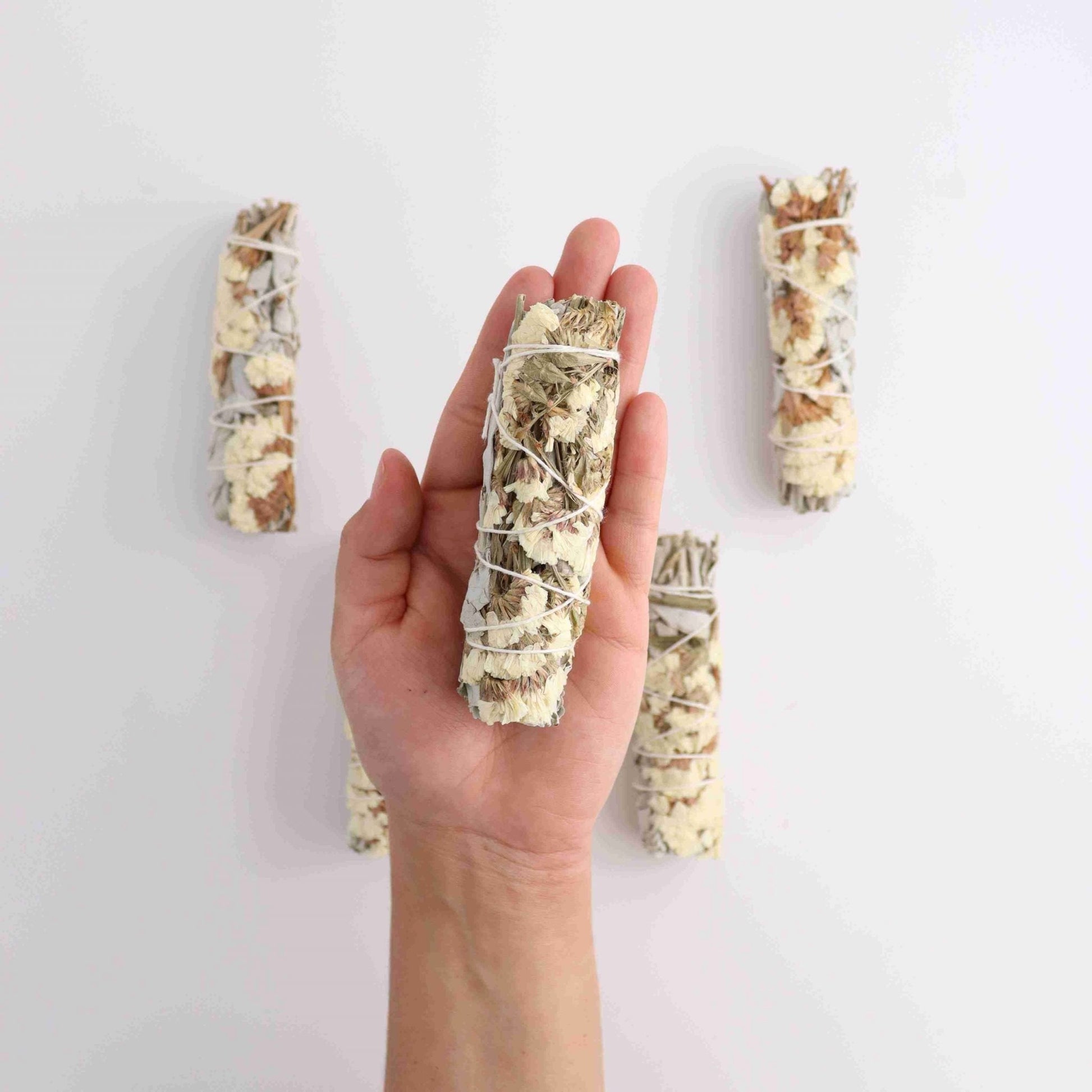 ONE White Sage with White Sinuata Smudge Stick - Expert Wholesale and Supplier of Wholesale Crystals & Bulk Gemstones, ["Accessories","Sage","United States"]