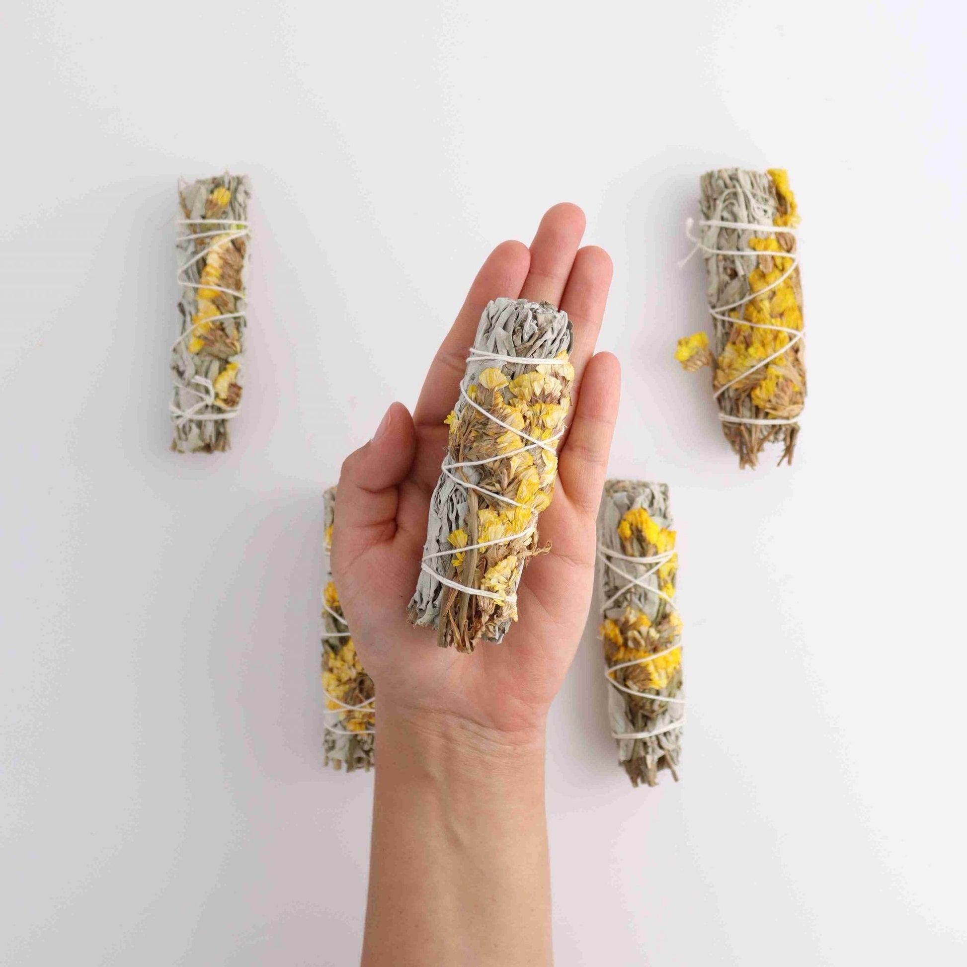 ONE White Sage with Yellow Sinuata Smudge Stick - Expert Supplier of Wholesale Crystals & Bulk Gemstones