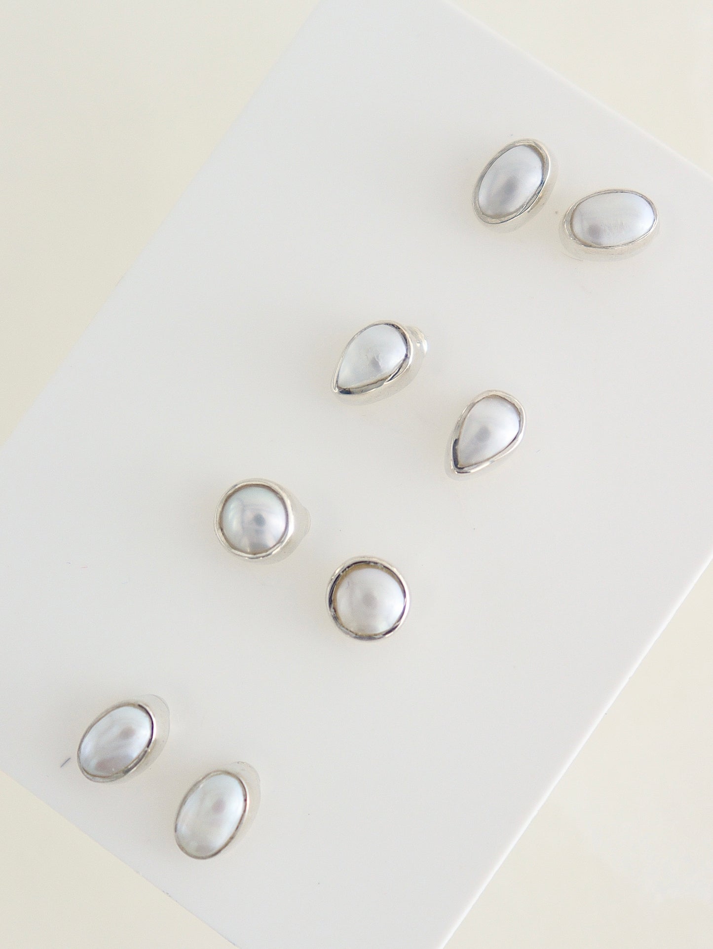 Sterling Silver Pearl Stud Earrings Set of 4