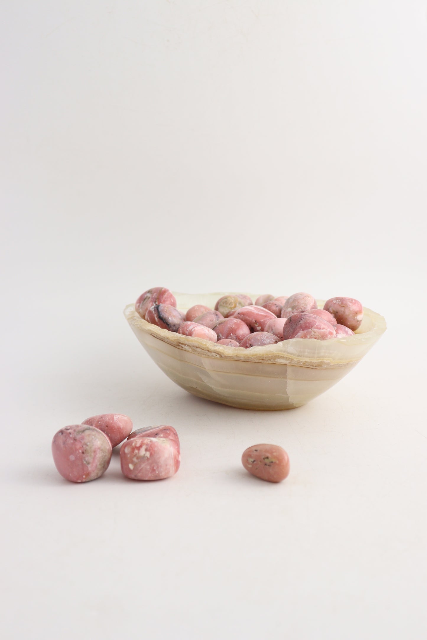 Pink Opal Tumbles with Onyx Bowl - Expert Wholesale and Supplier of Wholesale Crystals & Bulk Gemstones, ["Bowls","Mexico","onyx","Opal","Tumbles"]