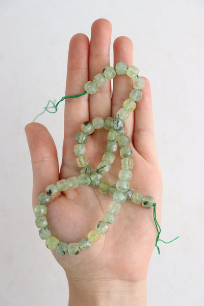 Prehnite 10 mm Faceted Cube Beads