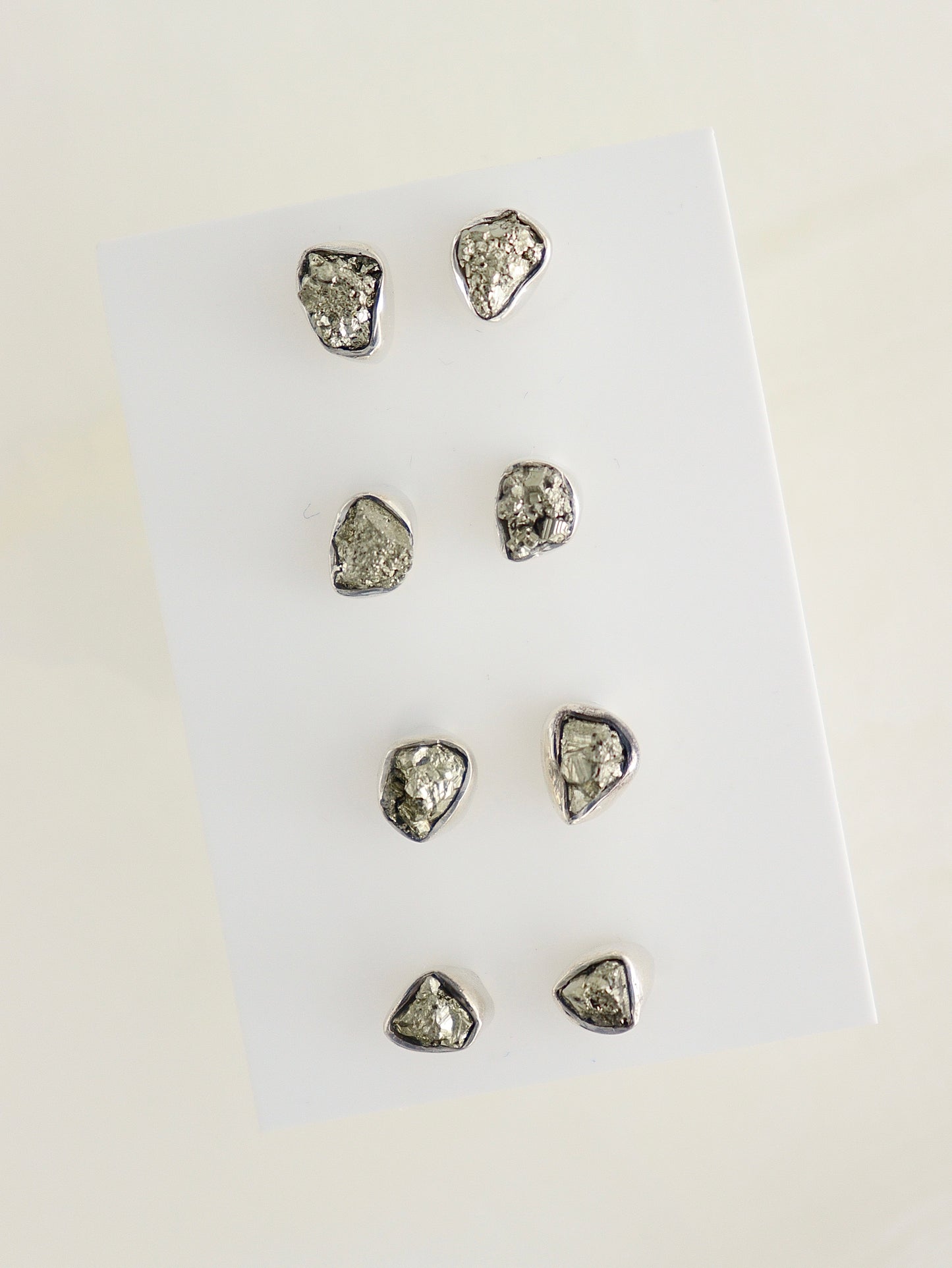 Sterling Silver Pyrite Stud Earrings Set of 4