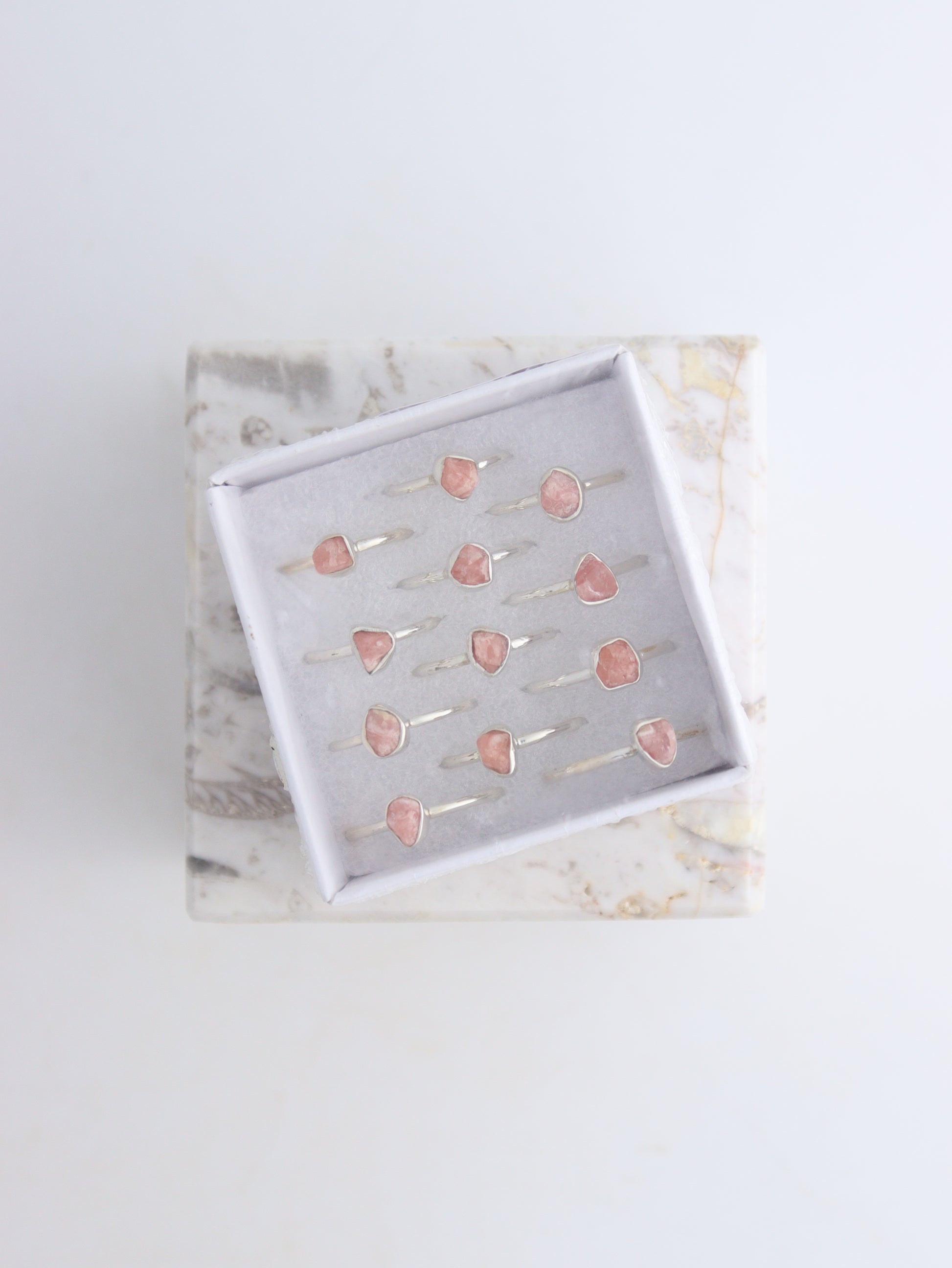 Rhodochrosite Rings Box of 12 - Mi Esperanza Minerals