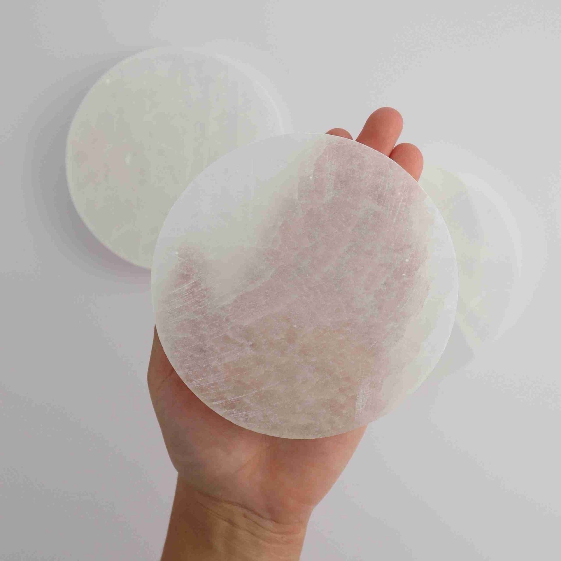 ONE Selenite/Satin Spar Round Charging Plate 12cm - Expert Vendor of Wholesale Crystals