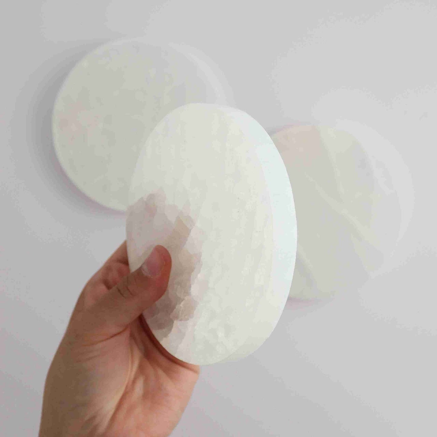 ONE Selenite/Satin Spar Round Charging Plate 12cm - Expert Vendor of Wholesale Crystals