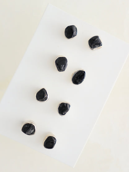 Sterling Silver Shungite Stud Earrings Set of 4