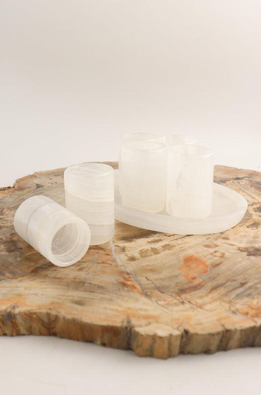 White Onyx Shot Glass Set of 6 - Mi Esperanza Minerals