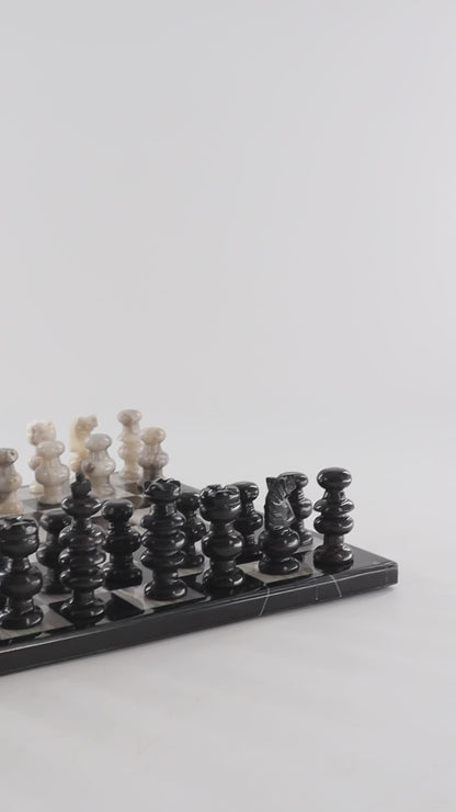 Onyx and Marble Black and Beige Chess Set (Large)