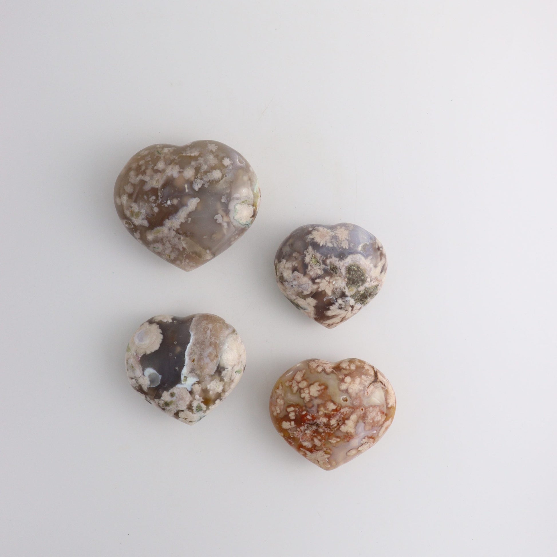Flower Agate Hearts - Expert Wholesale and Supplier of Wholesale Crystals & Bulk Gemstones, ["Flower Agate","Hearts","Madagascar","You will receive exact pieces shown in the pictures."]