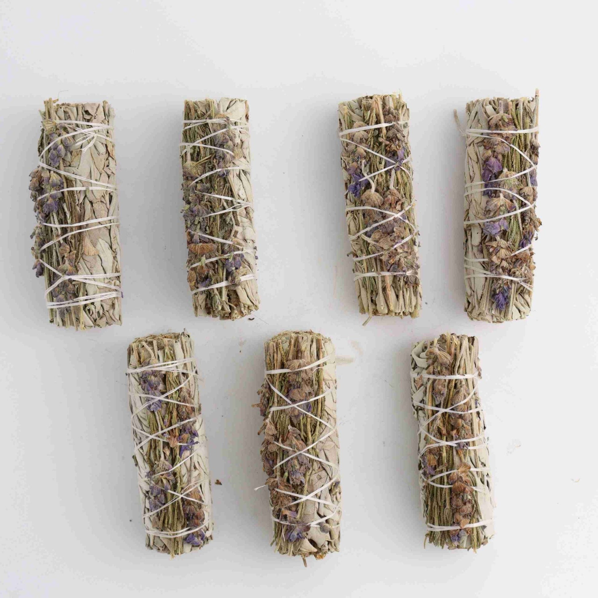 ONE 4" Lavender + White Sage Smudge Stick - Expert Wholesale and Supplier of Wholesale Crystals & Bulk Gemstones, ["Accessories","Sage","United States"]