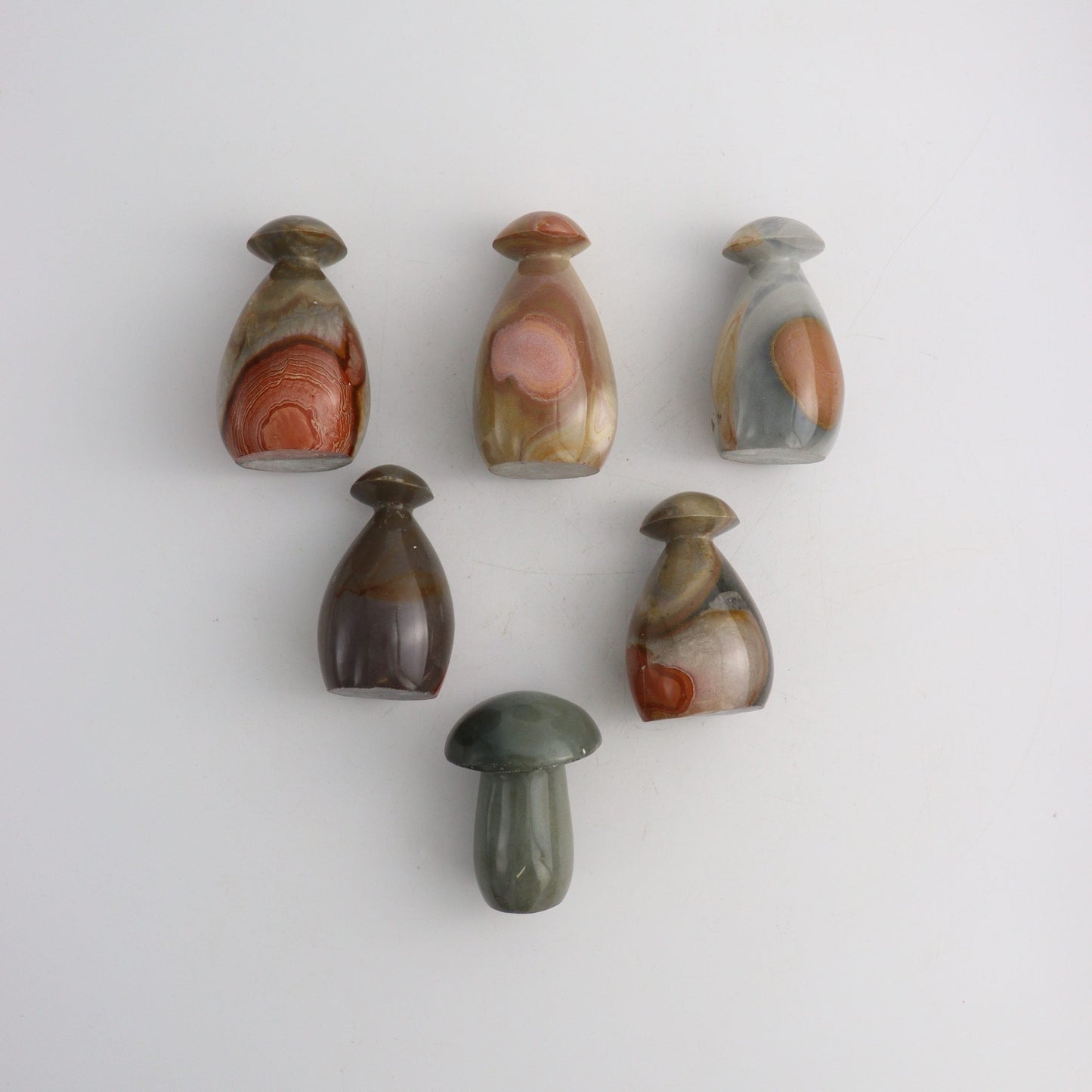 Polychrome Jasper Mushrooms - Expert Wholesale and Supplier of Wholesale Crystals & Bulk Gemstones, ["Madagascar","Mixed Carvings","Polychrome Jasper"]