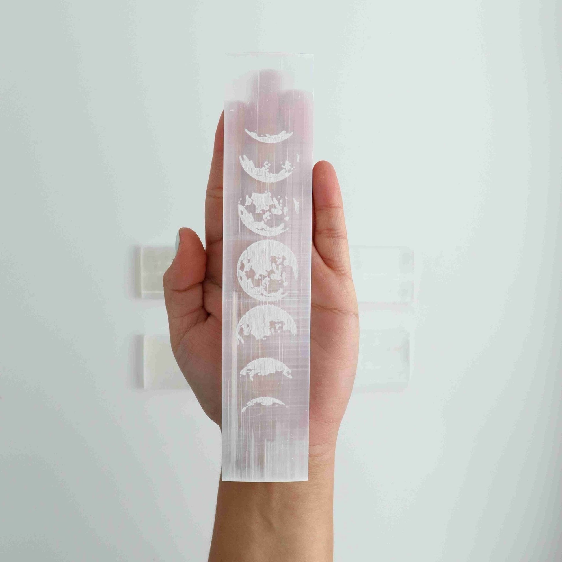 ONE Selenite/Satin Spar Moon Phases Polished Bar - Expert Wholesale and Supplier of Wholesale Crystals & Bulk Gemstones, ["Morocco","Selenite"]