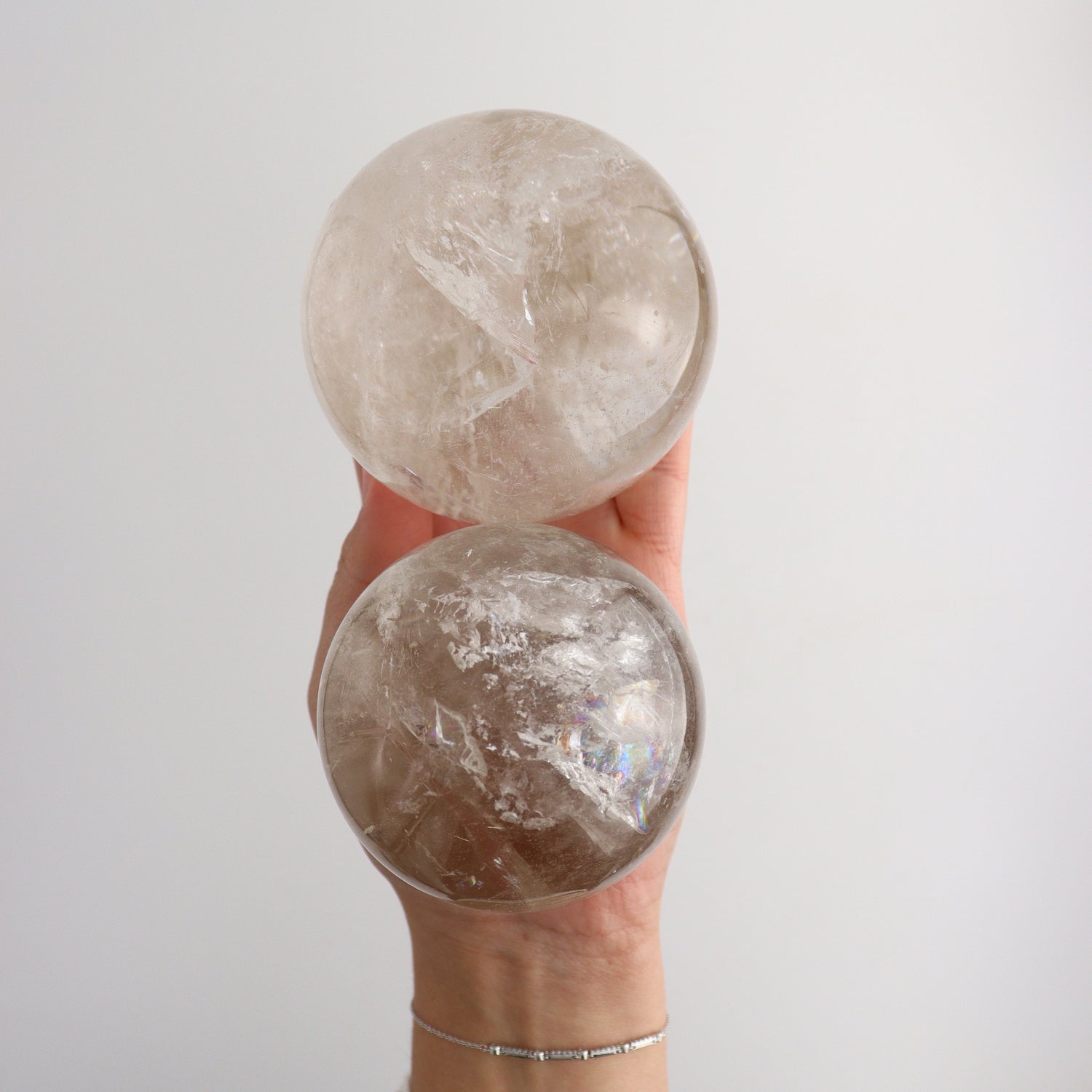 Smoky and Clear Quartz Spheres - Mi Esperanza Minerals