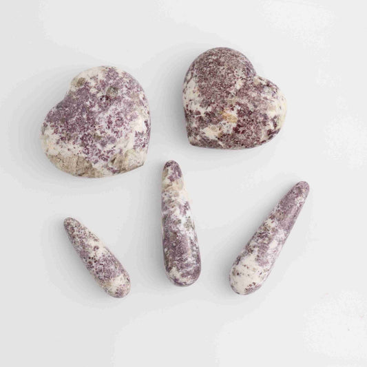 Lepidolite Heart and Massage Set - Mi Esperanza Minerals