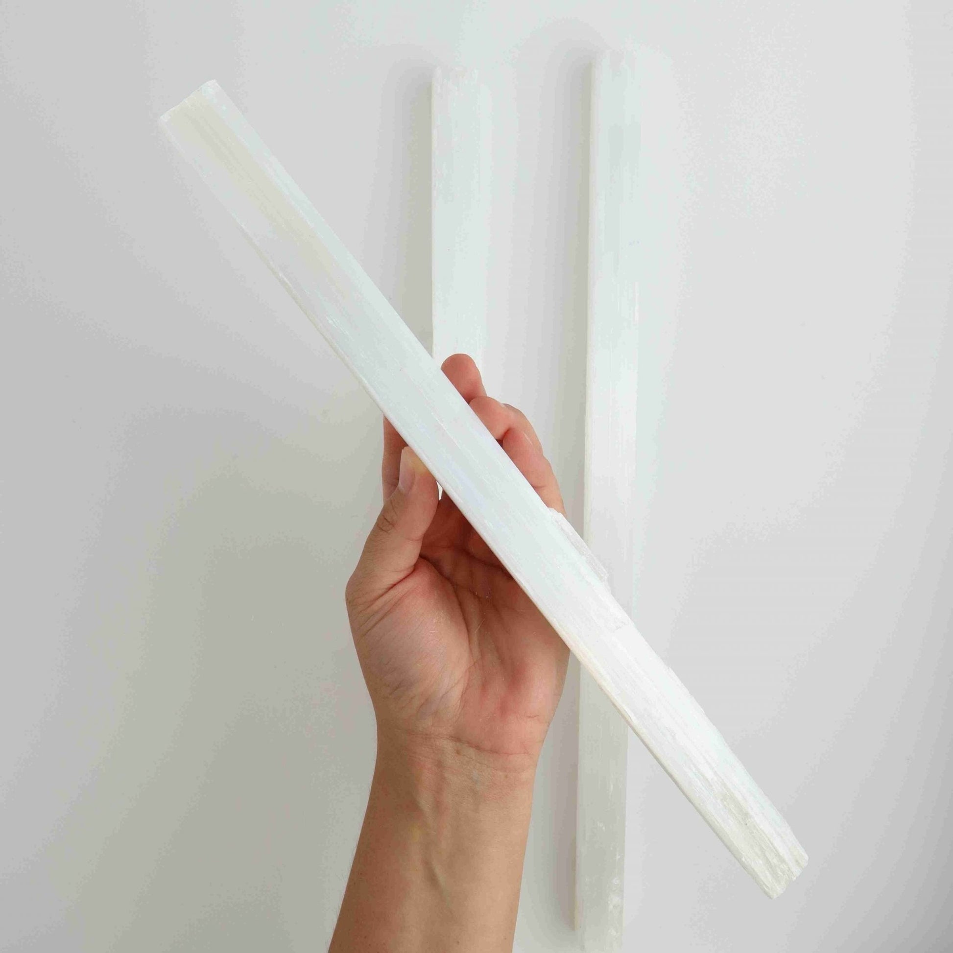 ONE Selenite/Satin Spar 35-40cm Stick - Mi Esperanza Minerals